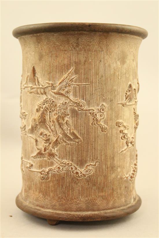 A Chinese bamboo brush pot, 19.5cm